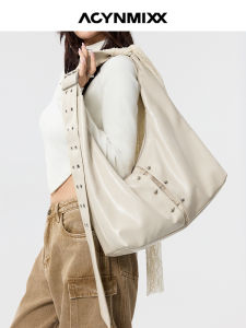 Acynmixx Large Capacity Soft Leather Tote Bag Womens Slouchy Crossbody Bag Lace Detailing Casual Commuter Bag