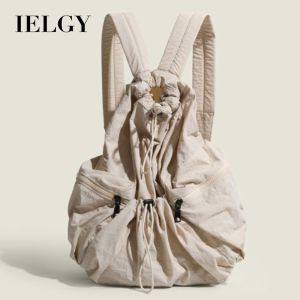 IELGY กระเป๋าเป้หูรูดสไตล์เกาหลีญี่ปุ่นกระเป๋าเป้สะพายหลังสไตล์ฮาราจูกุจุของได้มากกระเป๋านักเรียนลำลองทุกชุดเป้แคนวาสไนลอนอัดจีบ