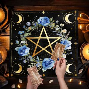 VIKAMA Moon Phase Pentagram Magic Rune Flower Altar Cloth Tarot Card Tablecloth Wicka Divination Astrology Decoration