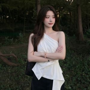 CHENDAYU | Irregular Asymmetrical Shoulders Stylish Shirt Summer