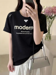 QINGNAER | Alphabet Printed Casual T-Shirt Loose And Versatile