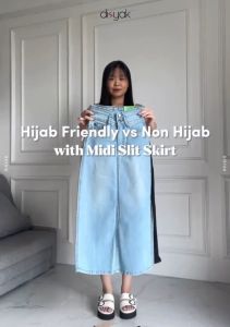 DISYAK - Rok Highwaist Midi Skirt Stretch Jeans Wanita Slit Samping Ash Black 331-431