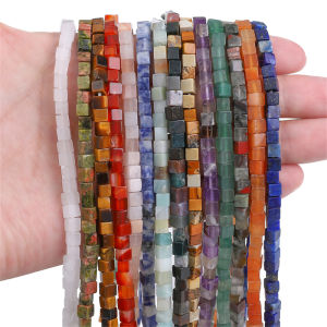 4x4mm Natural Stone Square Cube Beads Tiger Eye Agate Aventurine Lapis Lazuli Stone Beads for Jewelry Making 15" 38cm Approx 85pcs