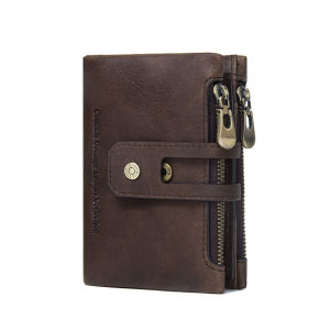 Hiram Genuine Leather Men Short Wallets Vintage Hasp Bifold Card Holders Zipper Coin Purses Money Clips Male Handbags Women Wallets
