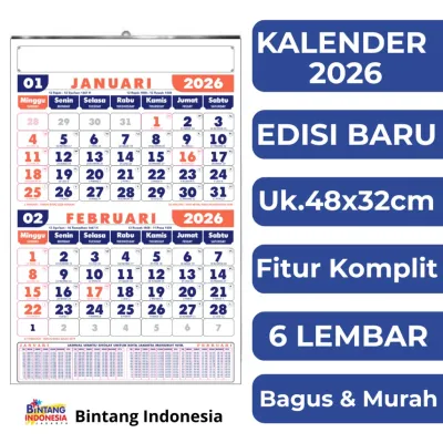 GoShop Kalender Dinding 2026 – 12 & 6 Lembar Fitur Komplit Indonesia Arab Best Seller