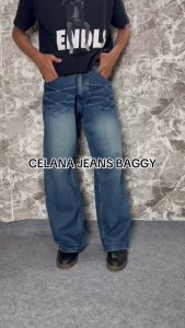 Celana Jeans Regular Baggy Oversize Loose Fit BLUE Ringkle Gombrang JEANS DENIM PRIA DEWASA