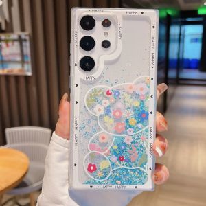 Glowing Bear Rabbit Flowing Sand Silicone Phone Case for Samsung S24 S23 Ultra S22 plus S21FE S20 Ultra Liquid Note20 Ultra Cute
