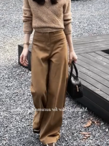 MANMI | Quần Tây Retro Đơn Giản Đa Năng Màu Khaki Ống Rộng Cao Waist