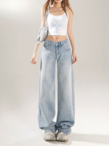 Low Waist Straight Leg Jeans Womens Spring Summer Thin Loose Slimming Wide Leg Pants Casual Chic Blue Denim Jeans