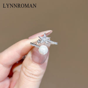 Lynnroman Pearl Star Ring Womens Luxury Minimalist Design Sensation Fashionable Open Ring Finger Accessory Alloy Material