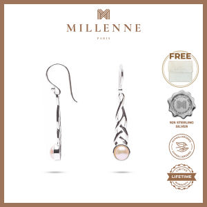 MILLENNE Millennia 2000 Freshwater Pearls Celtic Hook Silver Dangle Earrings with 925 Sterling Silver