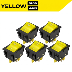 FILN 5PCS KCD4 Rocker Switch 30A 4 Pin DPST ON-OFF Heavy Duty Power Switch 12V 220V LED Lighted for Coffee Machine Oven PA66