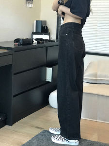 plus Size High Waist Straight Leg Jeans Womens Black Loose Fit Slimming Wide Leg Versatile Pants Commute Style Korean Loose Fit