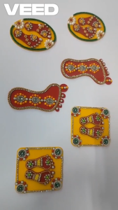 Traditional Lakshmi Charan Paduka & Swastik Floor Rangoli with Stone Moti | Decorative Goddess Feet Pagla for Mandir Diwali & Home Décor