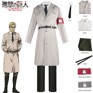 เสื้อโค้ทเจ้าหน้าที่มาร์เลย์แบบมีสายรัดกางเกงชุดยูนิฟอร์มชุดการเล่นบทบาท7ชิ้นแบบอนิเมะโจมตีชุดคอสเพลย์ผู้หญิงผ่าพิภพไททัน