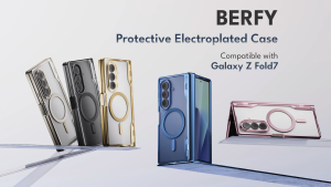 BERFY for Galaxy Z Fold 7 Case Built-in Screen Protector & Hinge Protection Clear Plating Design Full-Body Slim Shockproof Protective Phone Case for Samsung Z Fold 7 Black