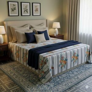 333 King Size AC Flat Sheet 202×228 cm – Floral Stripe Cooling Blanket / Lightweight Comforter (5 Colors)