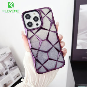 FLOVEME Plating Gradient Glitter Phone Case For iphone 15 14 13 12 11 Pro Max Luxury 3D Rhombic Lattice Soft TPU Anti-fall Shockproof Back Cover For iphone 15 14 13 12 11