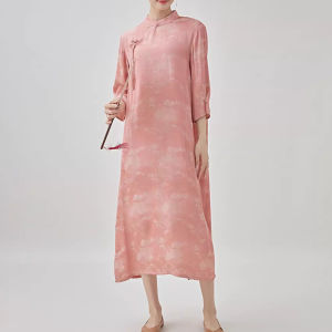 Váy Sườn Xám Cổ Điển Phong Cách Trung Hoa Cổ Điển Bằng Lụa Cải Tiến Phong Cách Nghệ Thuật Tay Dài Mùa Xuân 2025 Váy Dài