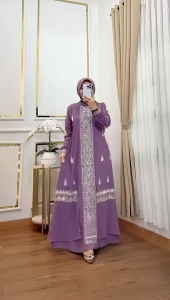 Jasmin Dress Gamis Set Hijab Bordir Ceruty Babydoll Terbaru Baju Lebaran Wanita 2025