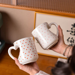 Creative Ceramic Coffee Cup Breakfast Mug Couple Heart Shaped Office Decorations French Style Handles Gift for Lovers