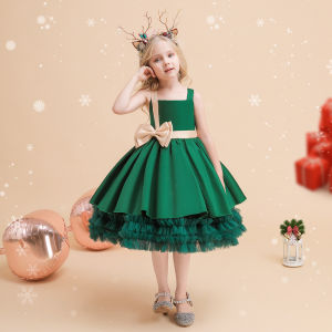 Gold Bow Christmas Girls Party Dresses Tulle Baptism Wedding Princess Prom Kids Dresses for Girl Xmas Costume Birthday Prom Gown