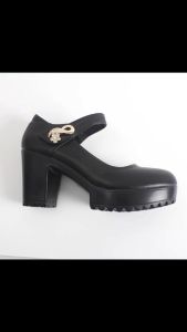 【STOCK+COD】Korean Fashion Black Shoes For Women Heels School Office Work block heels Shoes Pointed Leather High