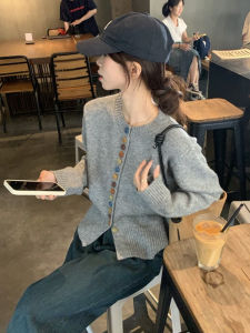 เสื้อสเวตเตอร์ถักคอปกกลมแขนยาวทรงหลวมสำหรับผู้หญิง ฤดูใบไม้ร่วง/ฤดูหนาว 2025 ใหม่ เสื้อคาร์ดิแกนถักเปิดคอตั้ง