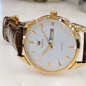 OLEVS 6898 Mens Classic Watch Fashion Sports Minimalist PU Leather Waterproof Business Casual Chronograph Quartz WristW