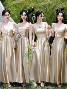 Bridesmaid Gown 2026 New Satin Champagne Color Womens Host Evening Gown Student Long Floor-Length Dress Fashionable Trendy