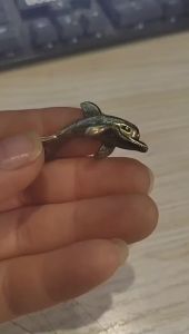 WHPHous | Brass Dolphin Decorative Figurine Vintage Handcrafted Rustic Finish Small Statue for Aquarium Nautical Themed Space Decor