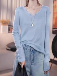 plus Size Versatile Fashionable Long Sleeve T-Shirt Womens Base Layer Top Small V-Neck Stackable for Autumn plus Size