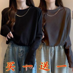 Womens Long Sleeve round Neck T-Shirt Pure Color Base Layer Shirt plus Size Cover Belly German Velvet Inner Wear Top