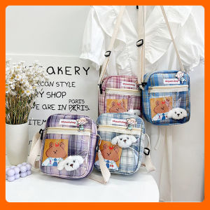 Túi đeo chéo nữ đẹp rẻ vải canvas kẻ caro cá tính thời trang Hàn Quốc giá rẻ ngăn trong suốt TẶNG kèm pin cài