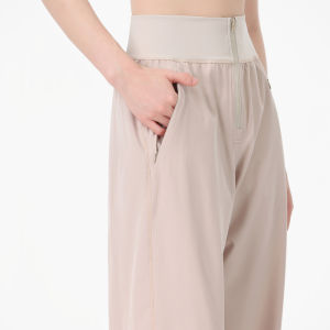 YueJi Loose Yoga Pants for Women High Waist Quick Dry Side Pocket Zipper Straight Leg Long Sport Pants