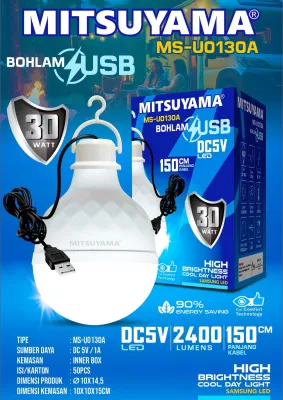 Bohlam USB 50 Watt Cahaya Putih Mitsuyama - Lampu Multifungsi