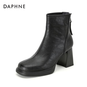 Daphne | French Square Toe Chunky Heel Zip Slim Ankle Boots