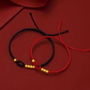 กำไลข้อมือคู่รัก2ชิ้นกำไลข้อมือลูกปัดสีแดงนำโชคจากจีนสร้อยข้อมือถักเครื่องประดับของขวัญวันวาเลนไทน์มิตรภาพ