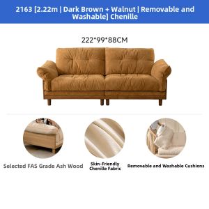 Solid Wood Straight Liner Washable Chenille Living Room Sofa
