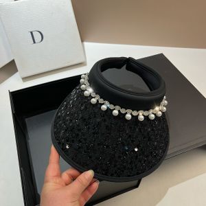 Luxury Rhinstones Pearls Sun Hats for Women Summer UV Protection Face Covering Female Sunshade Caps Beach Sunscreen Hat