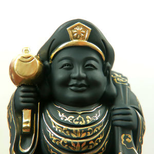 Large Black Wealth Deity Buddha Statue Carved from Zelkova Wood Living Room Decorative Sculpture Craftwork Traditional Chinese Style