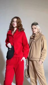 เซ็ตวอร์มผ้าหนาแต่ใส่สบาย เสื้อแขนยาวโปโลคอปก กระดูม 2 ประเภท (เสื้อ+กางเกง), สีอาชีพ CL391