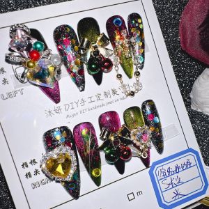 หรูหรากดบนเล็บสีดําสีม่วงสีเขียวเล็บอะคริลิค 3D ตกแต่งสําหรับงานปาร์ตี้เทศกาล Glamorous Nail Art สติกเกอร์