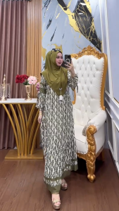 Jihan Set - Gamis Set Hijab Premium Terbaru Motif Viral Rayon Diamond Premium