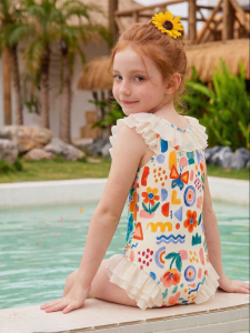PPTOWN | Girls One-piece Swimsuit with Ruffle Print UV Protection and Quick Dry