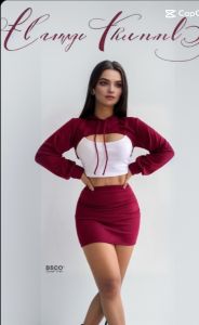 SETELAN HOODIE SUPERCROPED (DADA TERBUKA)+ROK MINI KETAT POLOS