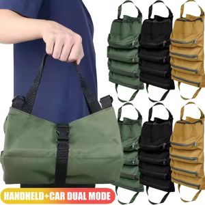 Portable Tool Bag For Car Emergency Kit Roll Up Canvas Wrench Pouch Auto Trunk Organizer Seat Back Hanging Storage Accessories
