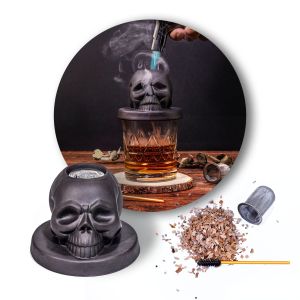 Cocktail Smoker Kit with 4 Flavors - Bourbon  Ceramics Skull Infuser Old Fashioned Drink Smoker Kit Birthday Gifts for Men Dad