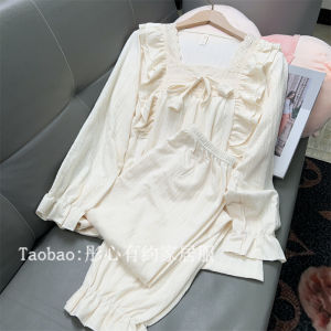 Đồ Ngủ Cotton Dài Tay Dài Quần Dài Phong Cách Công Chúa Cho Nữ Mùa Xuân Thu Mặc Nhà Thoải Mái Dễ Thương Có Đệm Ngực