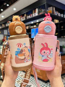 Childrens Thermal Cup with Cup Cover Anti-fall 2025 New School Water Bottle Kindergarten Double Drink Flask Stainless Steel